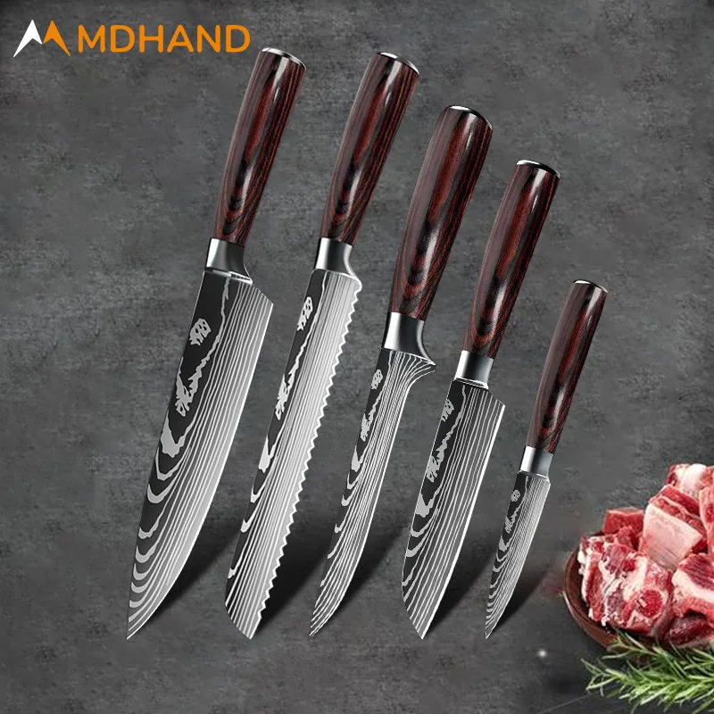 

Kitchen Knife Set Professional Japanese Chef Knives 7CR17 High Carbon Stainless Steel Meat Santoku Paring Knife