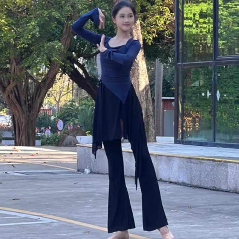 Pantaloni da danza moderna da donna Pantaloni fluidi in garza a due strati Balletto Classico Body Rima Abiti da yoga Abbigliamento da ballo elasticizzato sottile Una linea