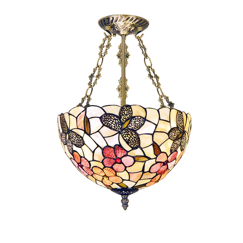 

European-Style Tiffany Rich Flower Butterfly Shell Bedroom Lights Cafe Restaurant Aisle Stairs Corridor Pendant Lamps E27