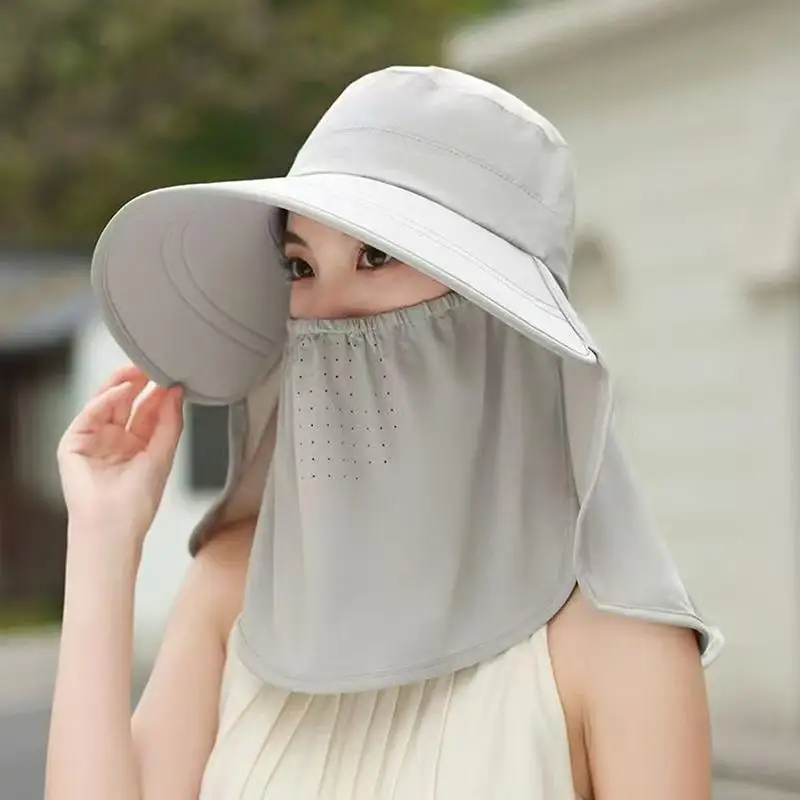 Wide Brim Foldable Shawl Hat Anti UV Adjustable Integrated Face Mask Fisherman Hat Large Brim Sun Hat Tea Picking Hat Summer