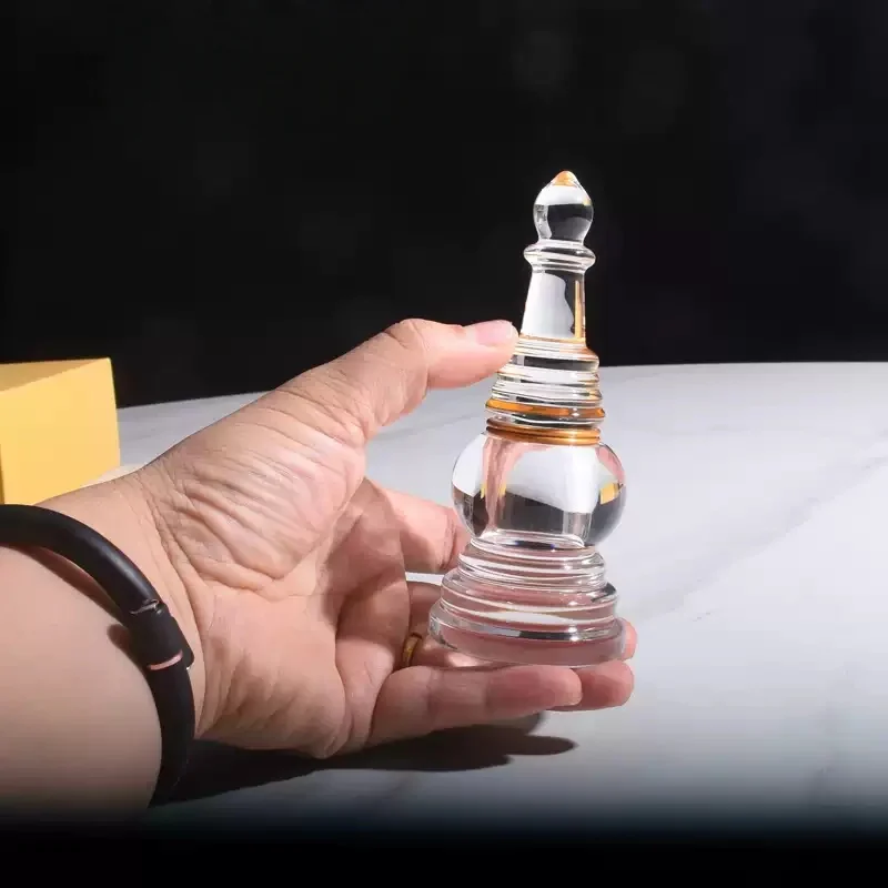 Thread-Sealed Clear Crystal Buddhist Pagoda,Small Stupa for Safekeeping Sacred Items,Altar or Display Case Centerpiece