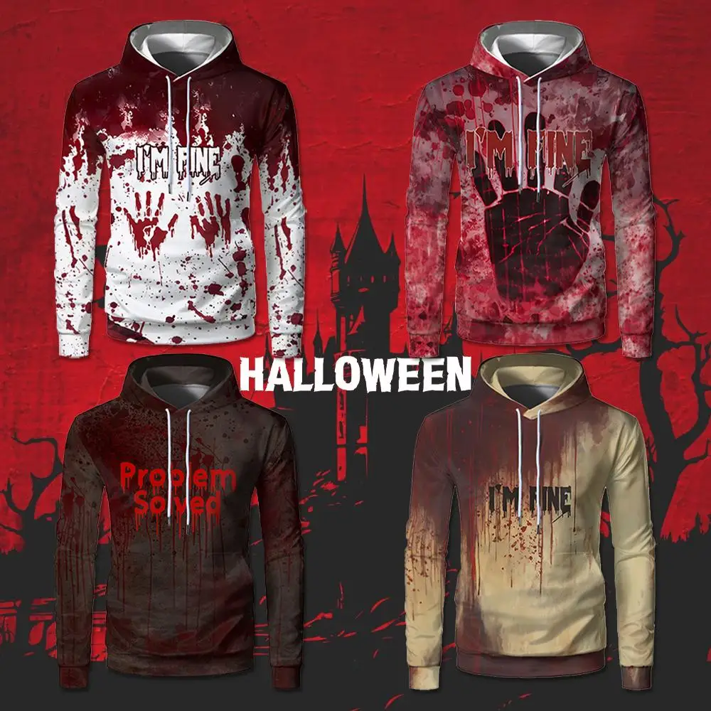

Blood Splatter Horror Halloween Pattern Hoodie Problem Solved I'm Fine 3d Print Sweatshirt Festival Street Y2k Long Sleeve Tops