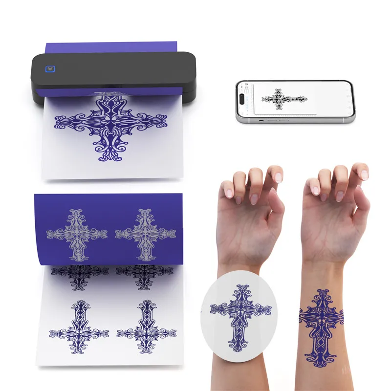 Printer Termal HD Mini A4 Portabel Printer Transfer Stensil Tato Dokumen Kantor PDF Foto Tanpa Tinta Bluetooth Nirkabel