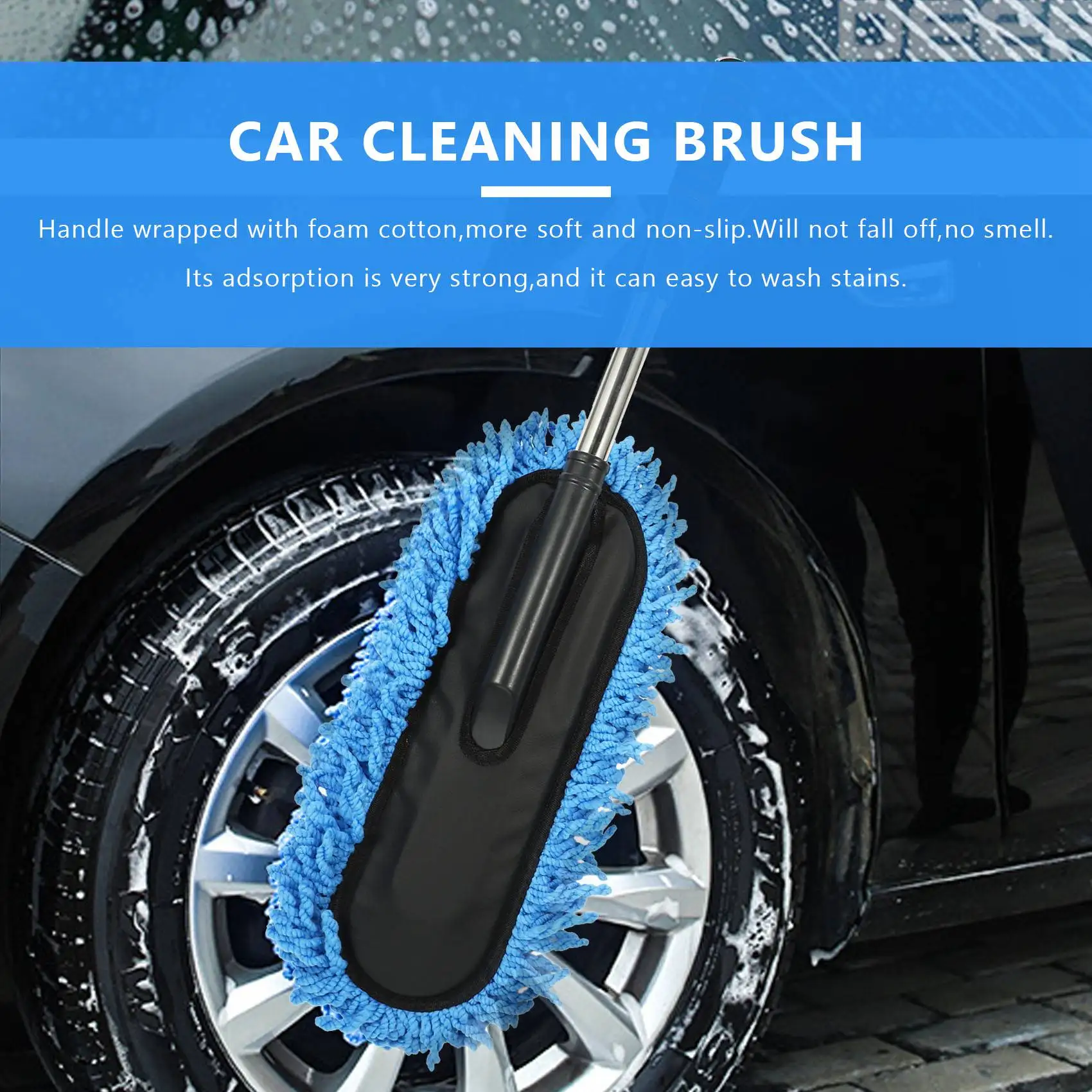 Car Wash Cleaning Brush Duster Dust Wax Mop Microfiber Telescoping Dusting Tool With Adjustable Long Handle