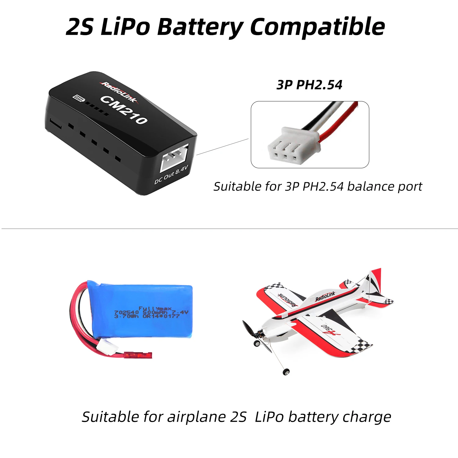 Radiolink CM210 szybciej 2s ładowarka do baterii LiPo mały rozmiar rodzaj USB-C złącze, zasilanie własnym dostosowanie