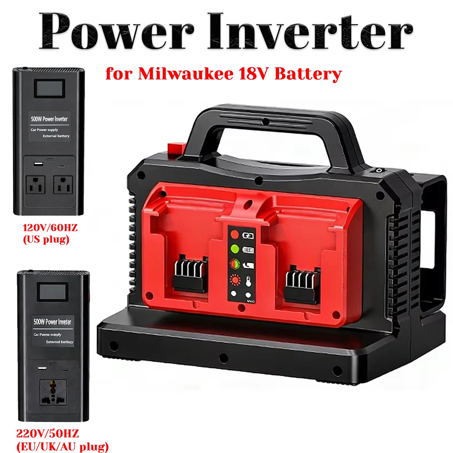 500W Pure Sine Wave Inverter For Milwaukee 18V Battery AC Output USB Type C Car Port Outdoor Power Station No Battery
