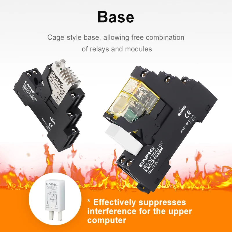 ENMG RJ1S-C-D24 مرحل كهرومغناطيسي نحيف مصغر تيار مستمر مفتوح عادة GK5D مجموعة قاعدة تثبيت السكك الحديدية الصلبة