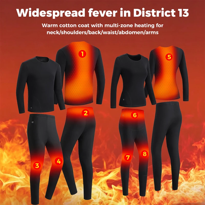 8 Heating Areas Smart Heated Base Layer Suit 3 Gear Control Soft Fleece Lined Thermal Wear For Winter Hiking Camping Work