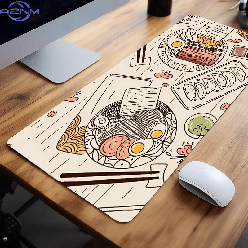 Oversized Gaming Mouse Pad with Anime Design - Colorful Sushi And Ramen Graphics, Sturdy Non-Slip Surface for Office Use, Comp