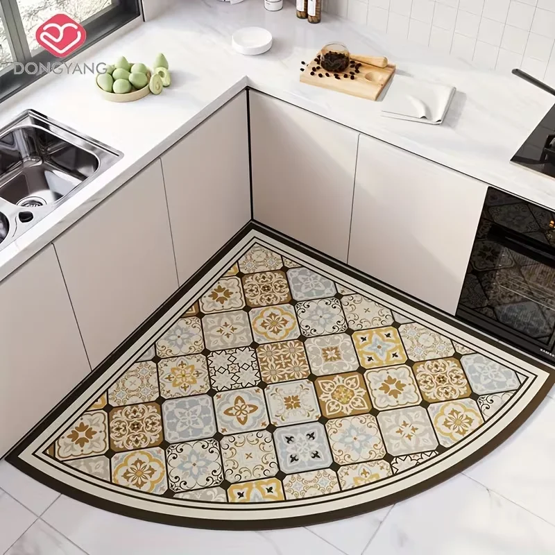 VIKAMA Bohemian Fan-Shaped Floor Mat, Water-Absorbing And Anti-Slip Bathroom And Kitchen Floor Mat, Home Decoration Carpet