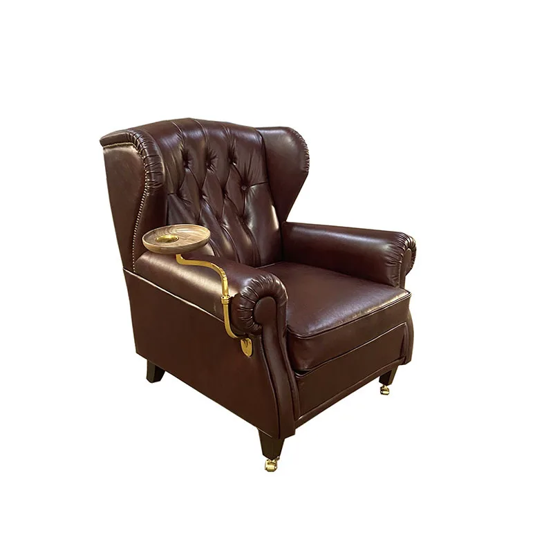 

Medieval style cigar chair 1919 first layer cowhide tiger chair retro style leather American godfather chair single armchair