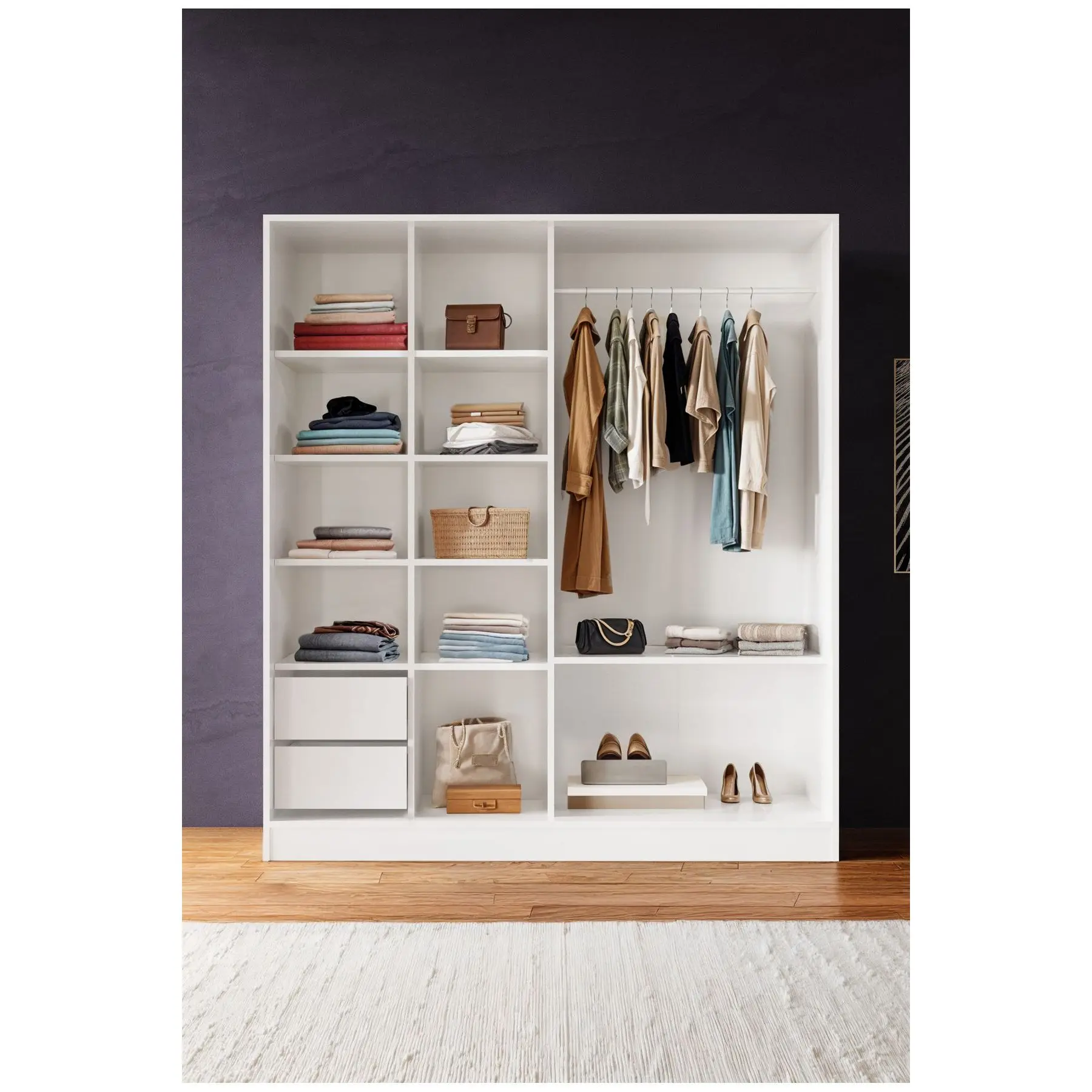 White wardrobe with multi-shelf drawers and wall cabinet with sliding doors - adult, children's and youth bedrooms