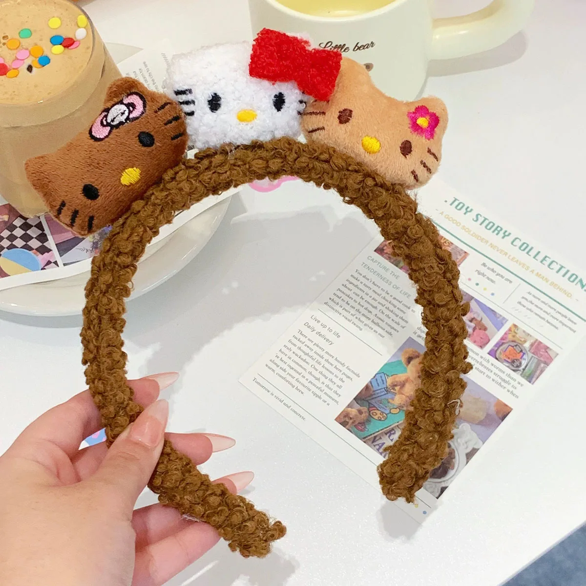 MINISO Cartoon Anime Sanrio Hello Kitty Plüsch Stirnband Gesicht waschen Haarbänder Schleife Plüsch Haare Zubehör Mädchen Geschenke