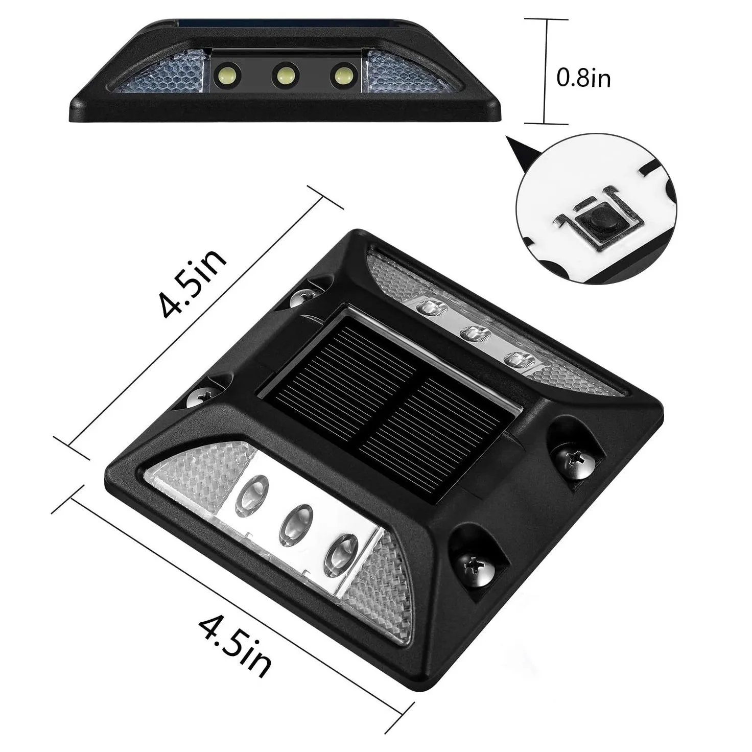 AT51-Solar Deck Lights Driveway Outdoor LED Lamp,Waterproof Road Markers White Light For Step Stair Garden Ground Yard,4 Pcs