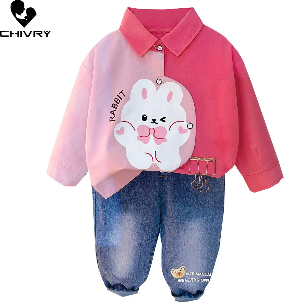 Neue Kinder Baby Frühling Herbst niedlichen Cartoon Elefant Langarm Revers Shirt mit Jeans hosen Jungen Mädchen Mode Kleidung Sets