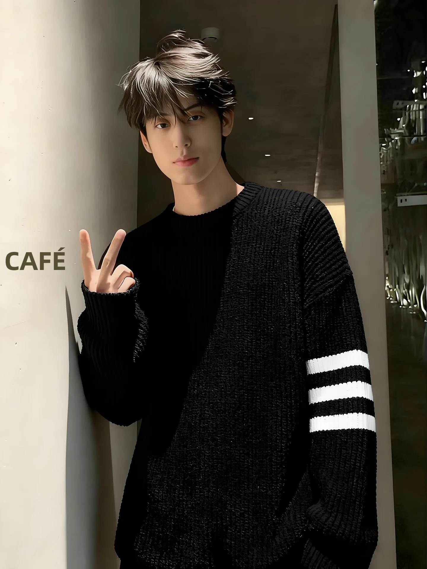 Casual Knitted Men's Sweater Long Sleeve round Neck Striped Leisure Style Winter Warm Top Japanese Lazy Style Inner Wear Base...