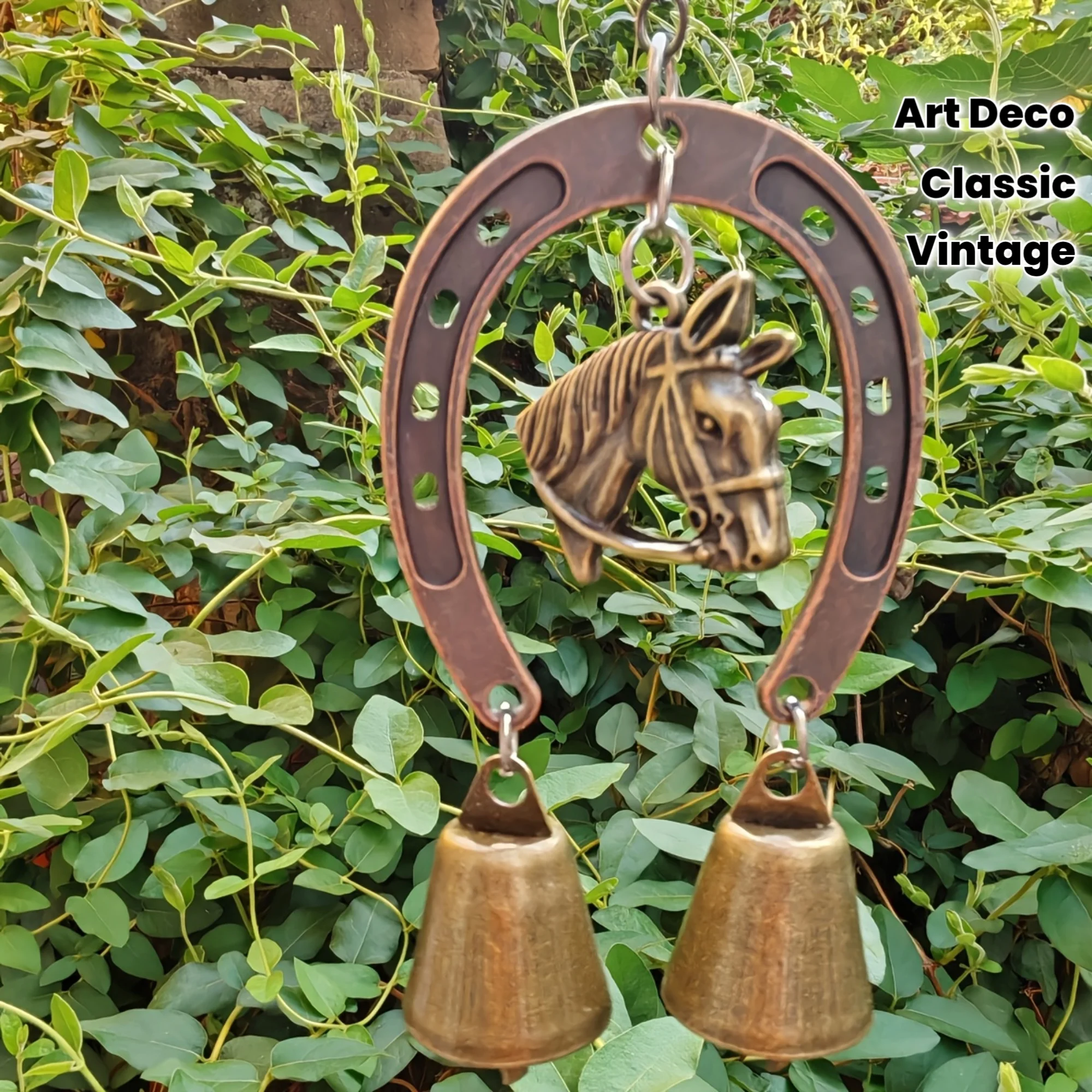 1pc ferradura vento carrilhão, decoração de jardim de ferro rústico com sinos, ornamento de suspensão ao ar livre, ideia de presente da sorte do vintage