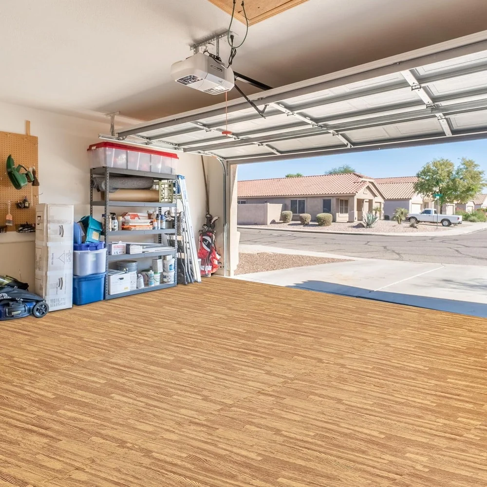 24x24 Interlocking Foam Floor Mats 12 Piece Wood Grain Cushioning Tiles Easy Install Anti-Fatigue Waterproof Home Business