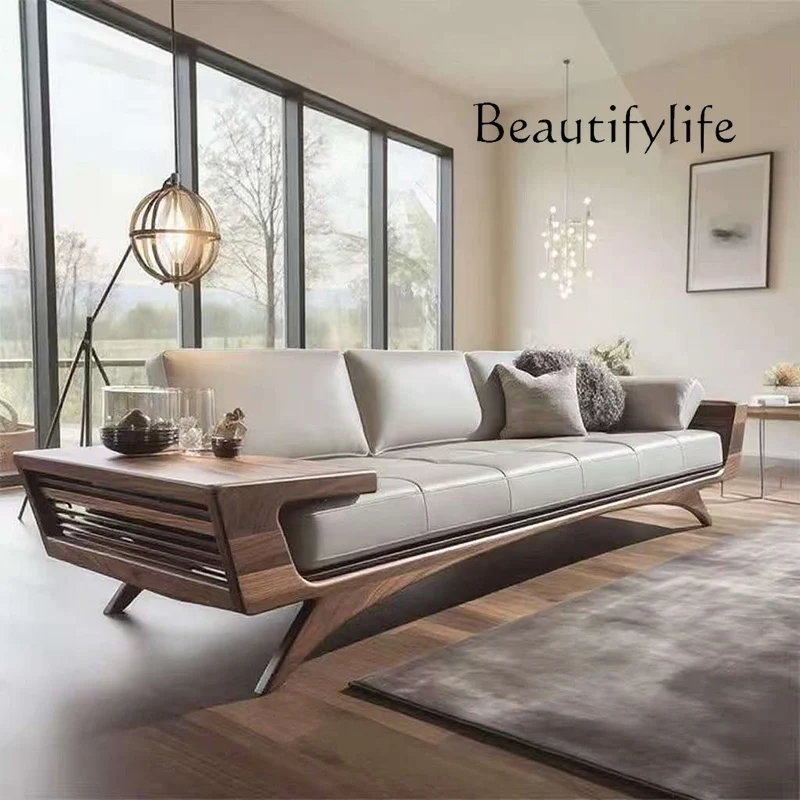 

Italian minimalist new solid wood Nordic simple sofa living room villa hotel high-end straight row