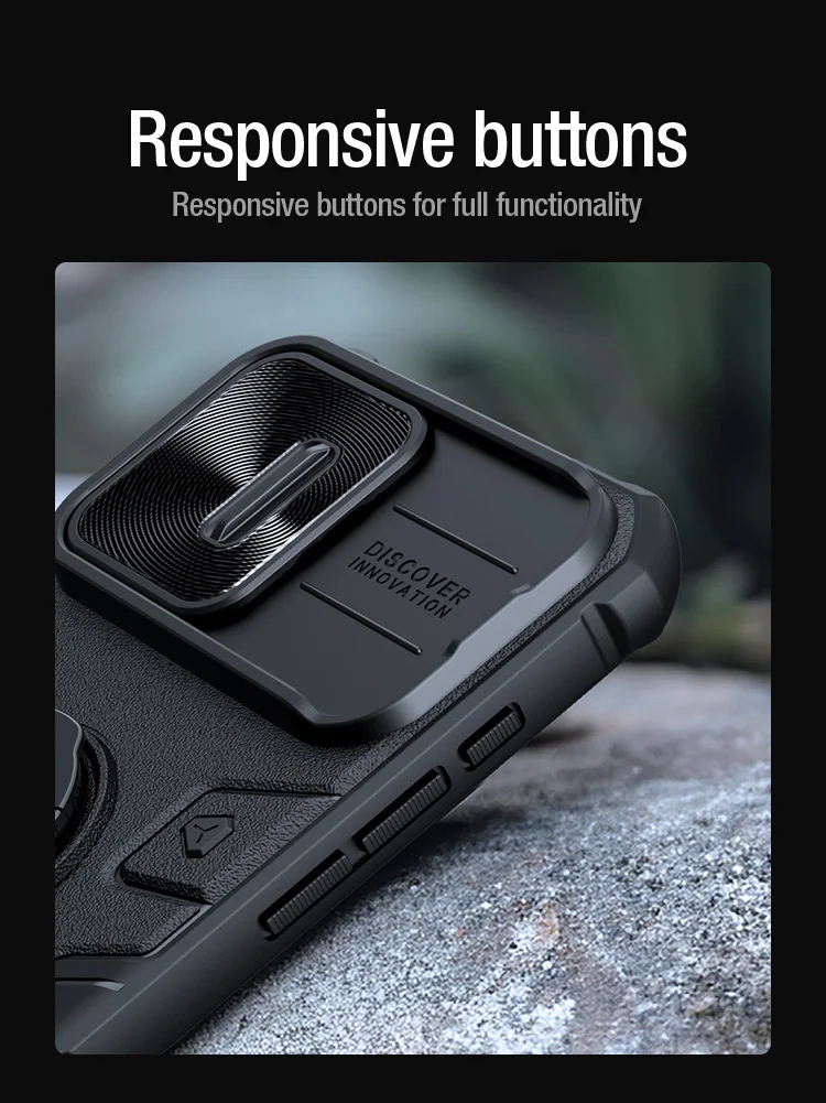 

NILLKIN for iPhone 15 Pro Max / 15 Pro Case Camshield Armor Lens Finger Ring Holder Shockproof Full Camera protection Back Cover