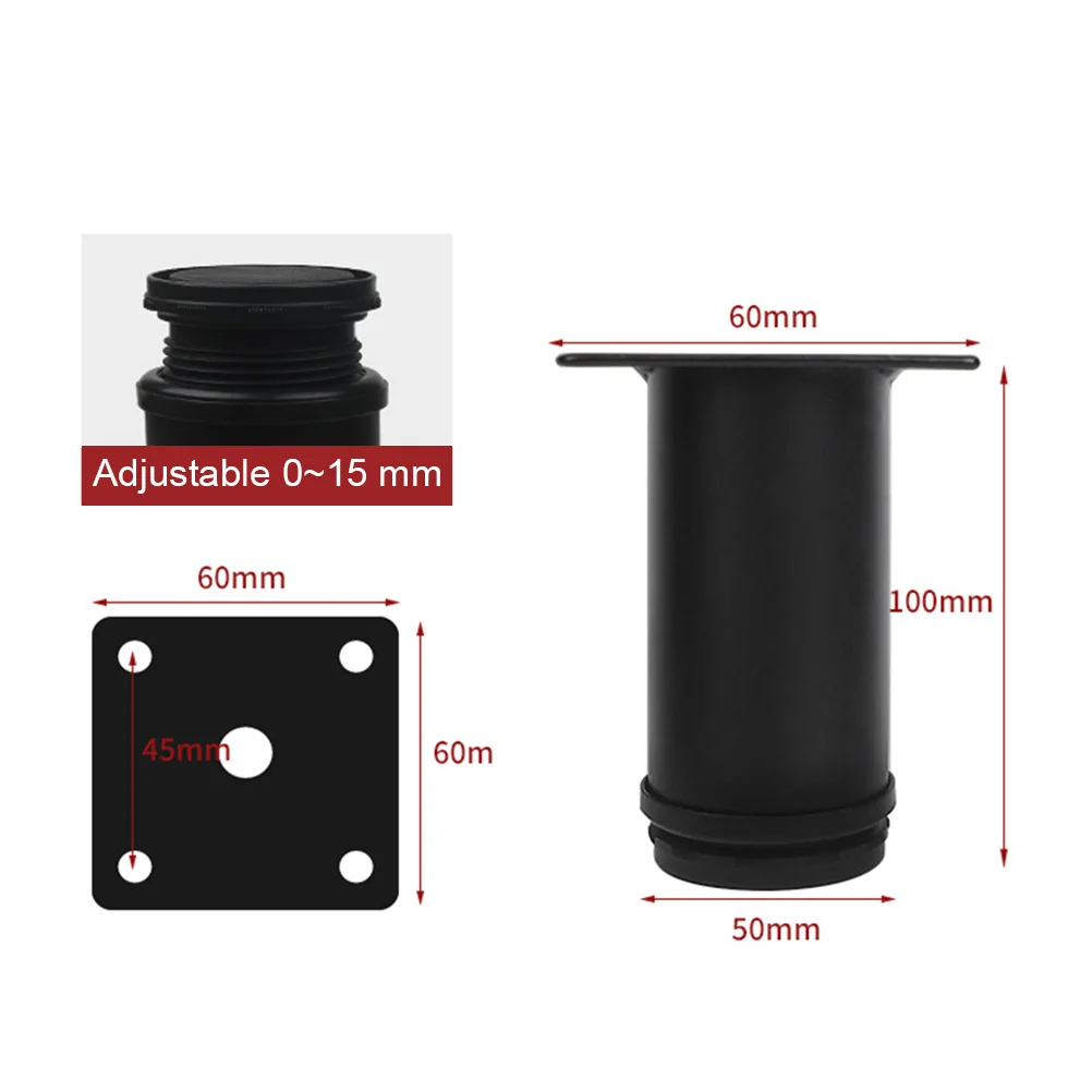 

4 Pcs Stainless Steel Cabinet Legs Adjustable Furniture Leveler Non-slip Black Feet for Table Stand Durable Support Base