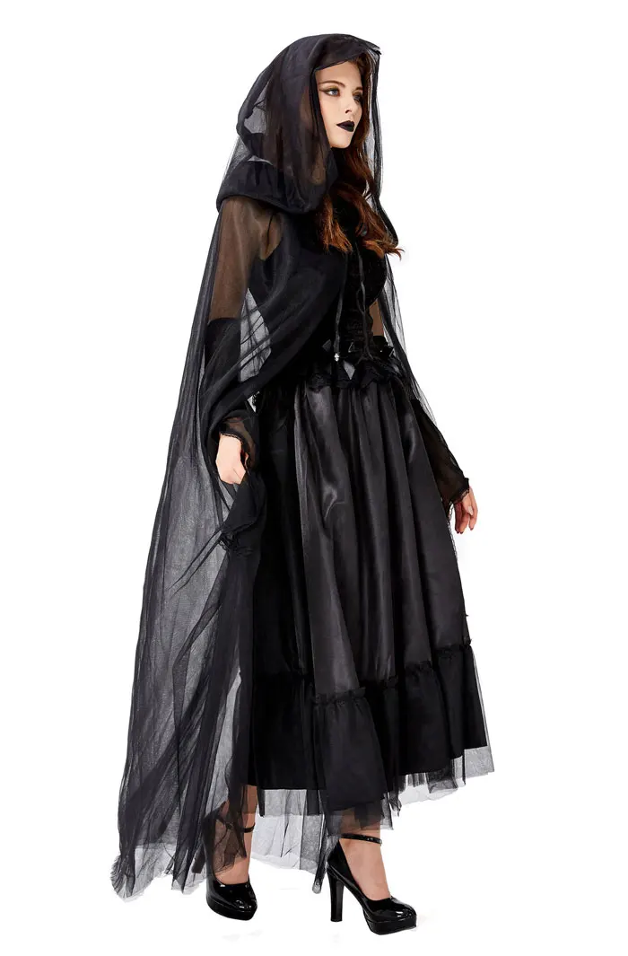 Disfraz de bruja de vampiro para mujer adulta, vestido de fantasía para Halloween, carnaval, fiesta de Cosplay, bruja oscura, fantasma, novia