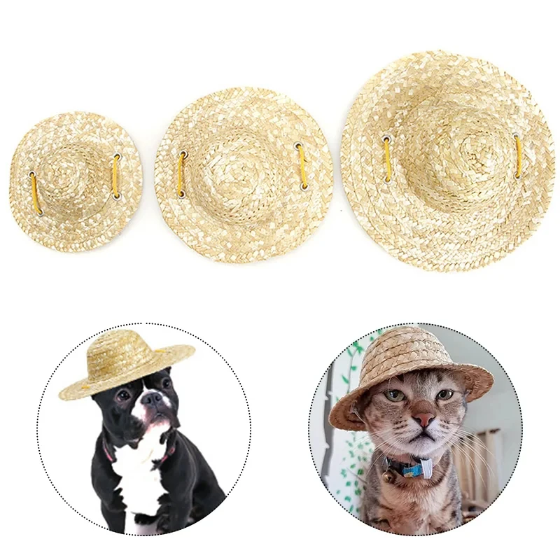 Fashion Pet Woven Straw Hat For Dog Sun Hat Sombrero For Small Dogs And Cats Beach Party Straw Costume Accessories To Act Cute