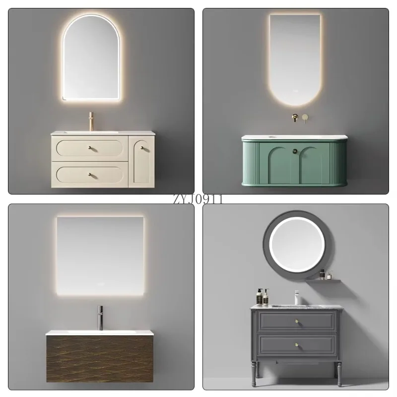 مخصص الحمام الغرور مع حوض غسيل مرآة الصمام الثنائي الباعث للضوء أثاث الفندق التجاري لخزائن حمام الفندق الفاخرة