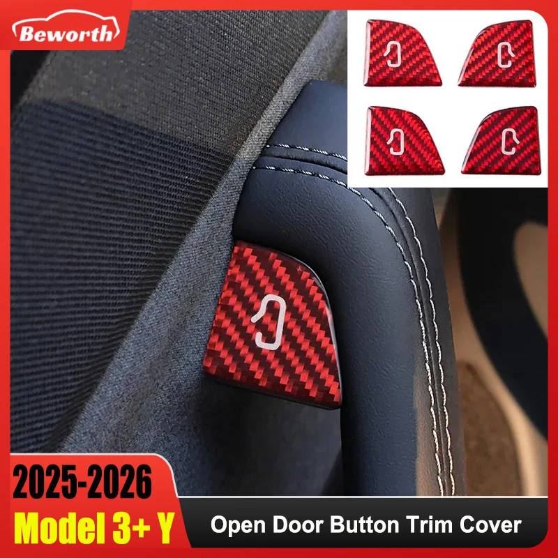 for Tesla Model 3 Y Juniper Highland 2025 2026 Open Door Button Trim Patch Cover Real Carbon Fiber Sticker Interior Accessories