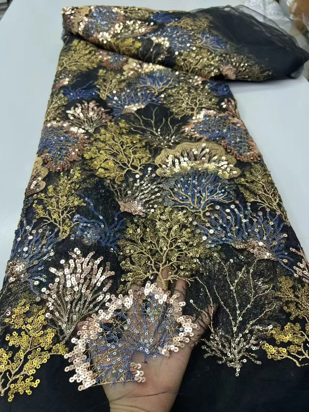 Heavy Duty Velvet Bottom Double Bead Sequin Embroidery Fabric Sequins Fabric for Sewing Qipao Evening  Waistcoat Outerwear 2026