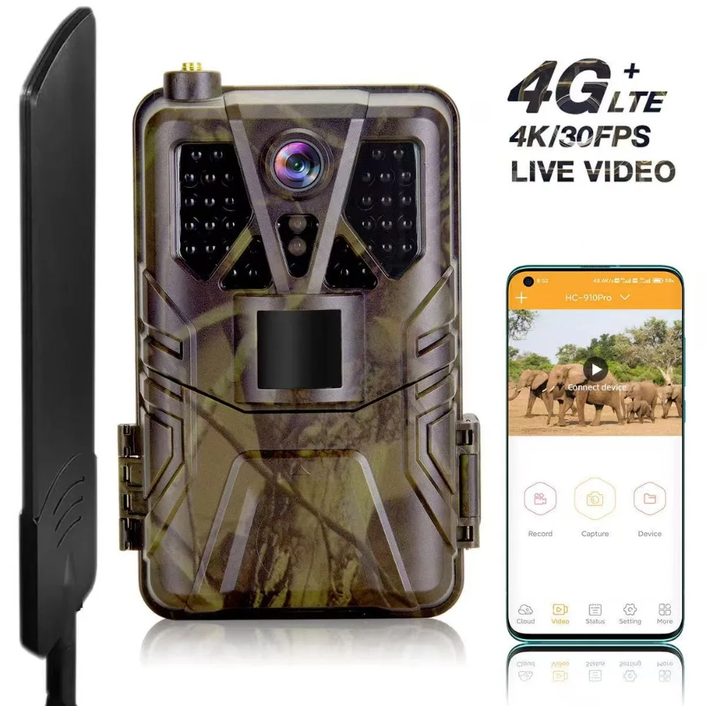 Suntekcam HC-910Pro 4G Remote Control Hunting Camera 36MP 4K Camouflage Wildlife Trail Camera with Live Stream App Compatibility