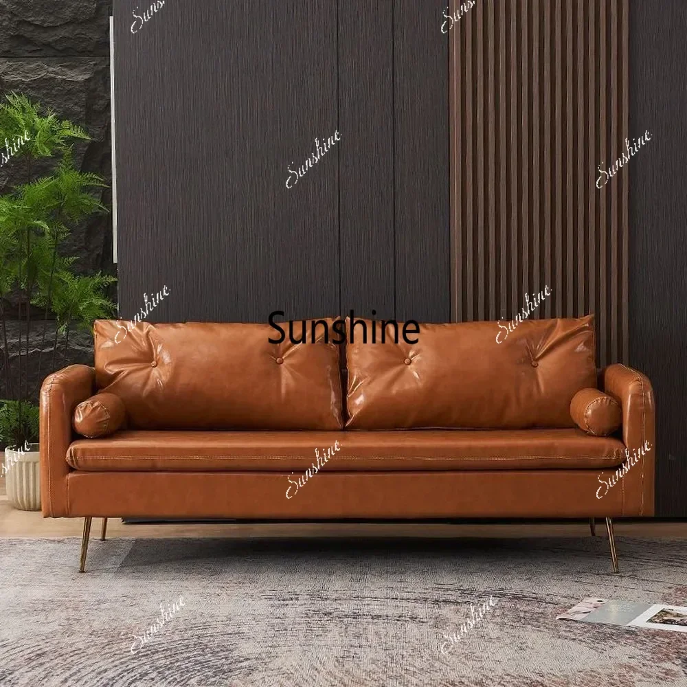 YMid-Century Modern Sofa for Small Spaces, Compact 3-Seater Faux Leather Couch, Minimalist Apartment Living Room Furniture