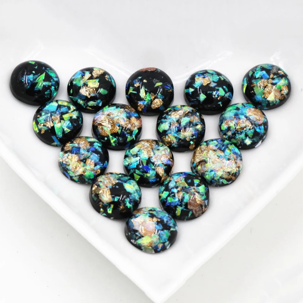 New Fashion 40pcs 8mm 10mm 12mm Black Colors Built-in metal foil Flat back Resin Cabochons Cameo 