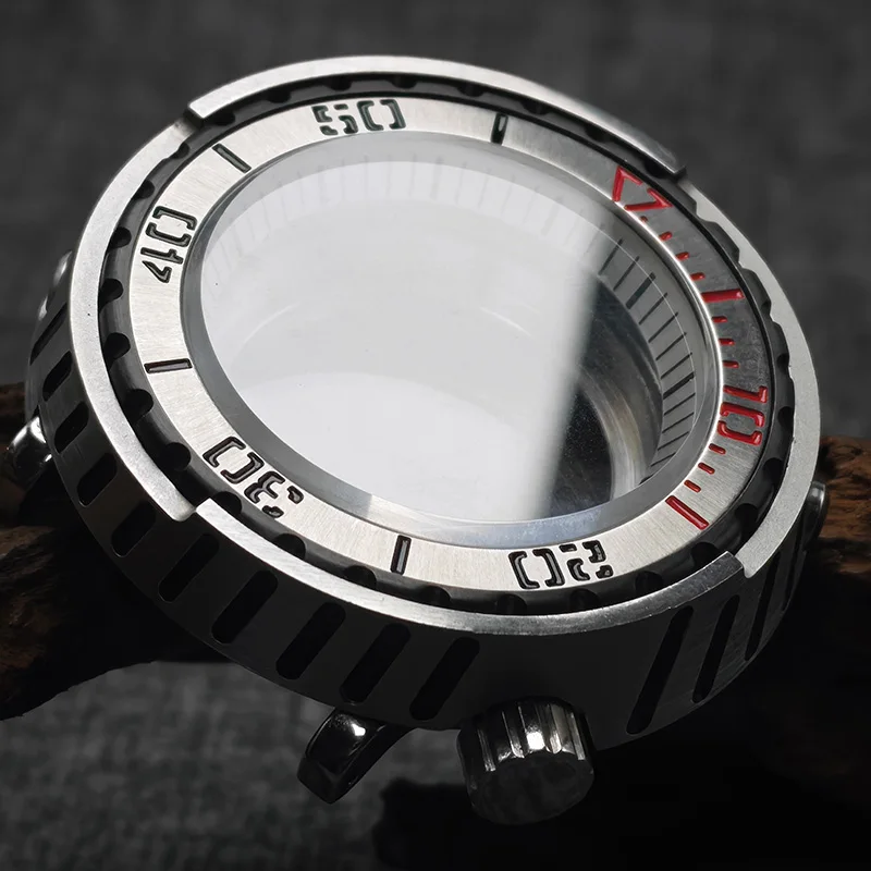 

Tuna Can NH35 Watch Case 47MM Silver Base With Black Accents Sapphire Glass Steel Case Fit NH35 NH36 Movement Diving Watch Case
