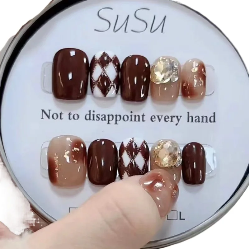 

Purely handmade phototherapy wearing nail diamond grid wearing nail reuse nail patch removable