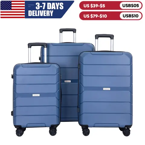 Travelhouse Hardshell Suitcase Spinner Wheels PP Luggage Sets Lightweight Suitcase With TSA Lock, 3-Piece Set (20/24/28)