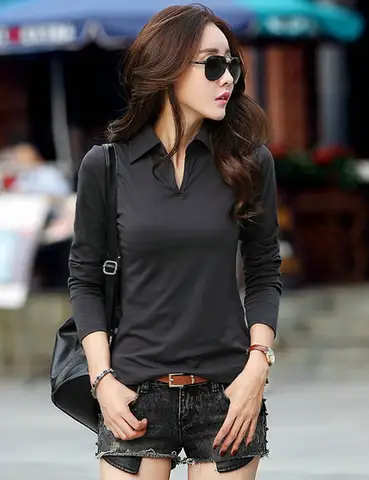 95% Cotton Polo Women Long Sleeve Casual T-Shirt  Plus Size Polos Mujer blusas feminina Ralph Feminina femme shirts