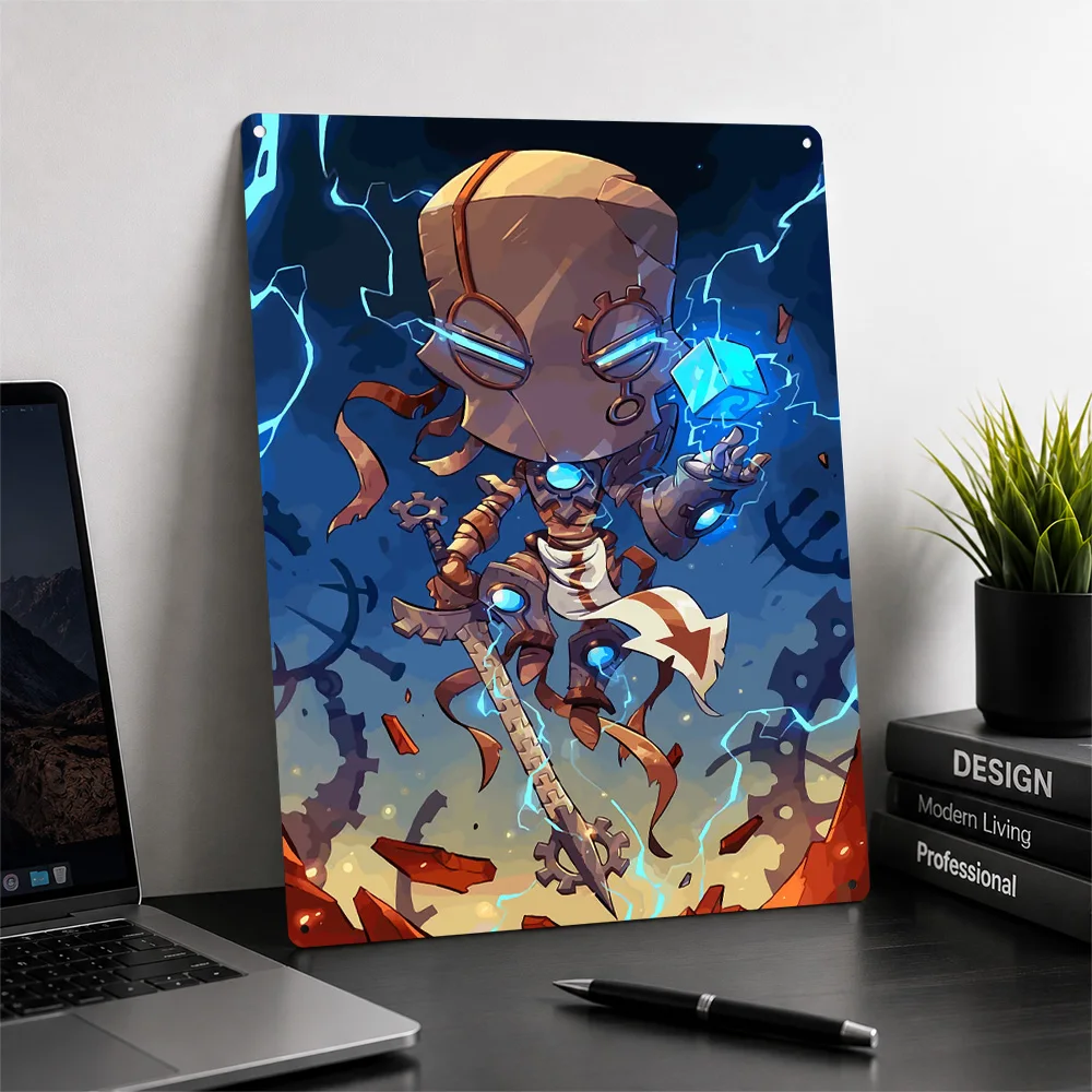 Steampunk Robot Warrior With Lightning 3D Texture Metal Poster Customized Wall Art Tin Sign Gift for Mancave Bedroom Decoration