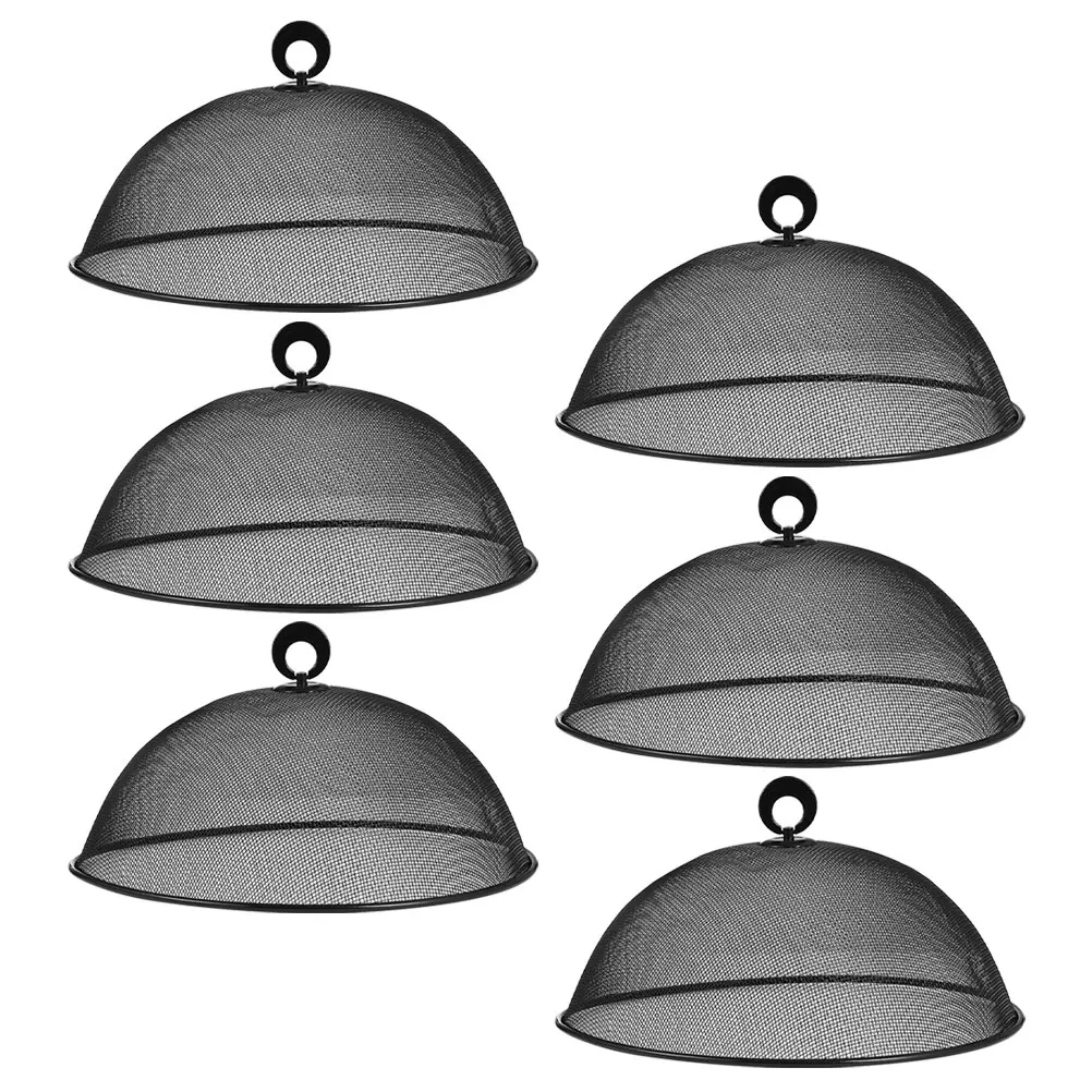

6pcs Black Mesh Food Covers Dinner Table Meal Protector Iron Sturdy Camping Picnic Small Plates Bowls Fruits Snacks