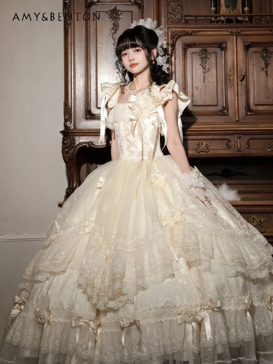 

Light Luxury Elegant Lolita Evening Dresses Birthday Dress for Women Fairy Style Sweet Ruffle JSK Slim Long Mesh Tutu Dress