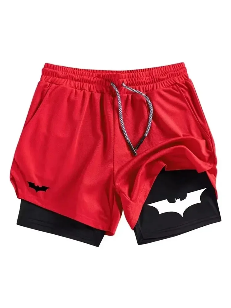AliExpress NONE Bat Print 2-in-1 Men's Sports Breathable Quick-Drying Summer Shorts with Phone Pocket Gym Workout Running Shorts Cycling Shorts