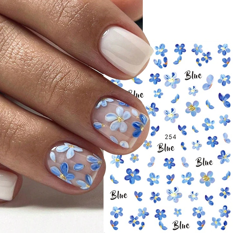 2枚入り 3D ブルー水彩風花ネイルステッカー かわいい花び - Waterslide Decal Paper のレビューと価格