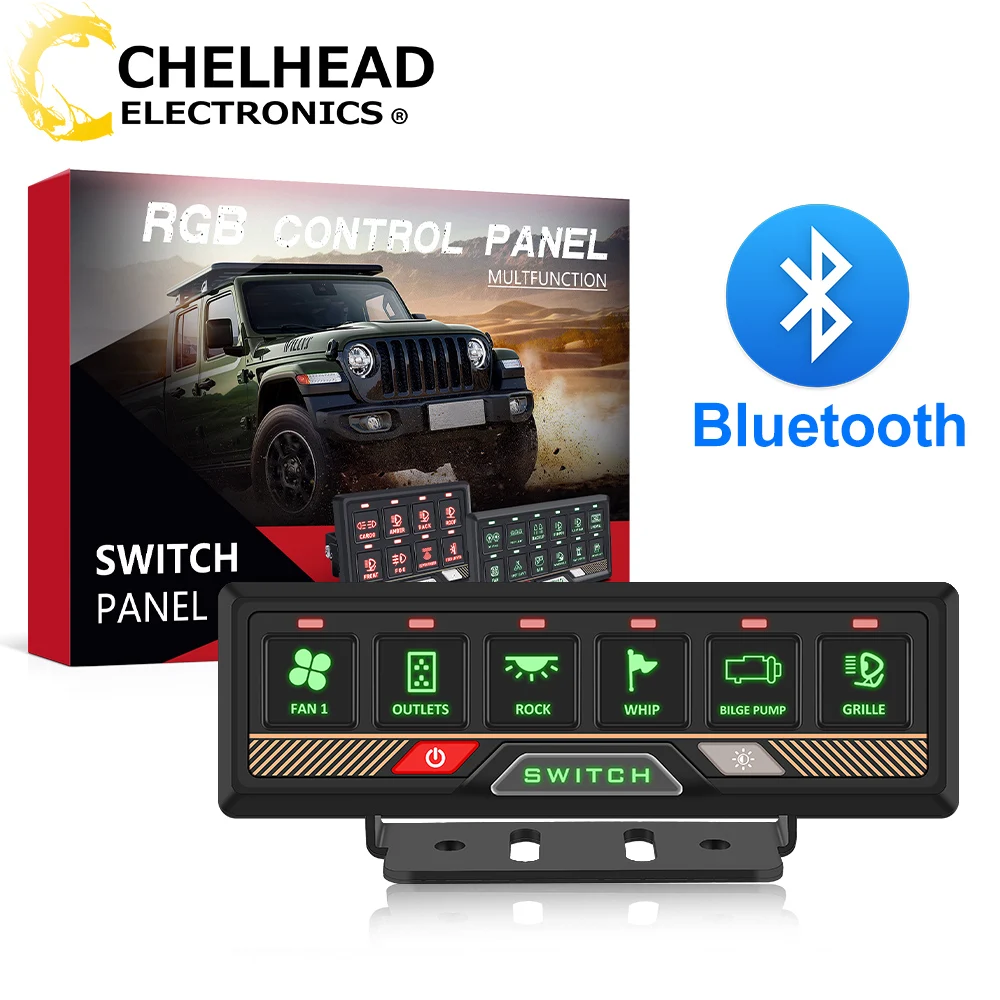Universal 6 Gang RGB Switch Panel Bluetooth App Control Box 12V 24V for Jeep 4x4 Offroad SUV RV Trailer UTV ATV Pickup Boat