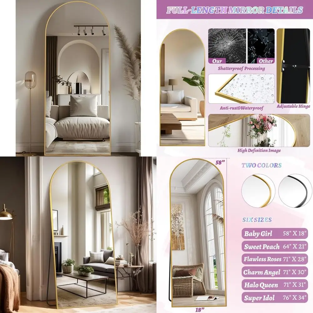 Arched Full Length Floor Mirror, 58 x 18 Freestanding Body Mirror for Bedroom, Hanging Mountable Decorative Mirror