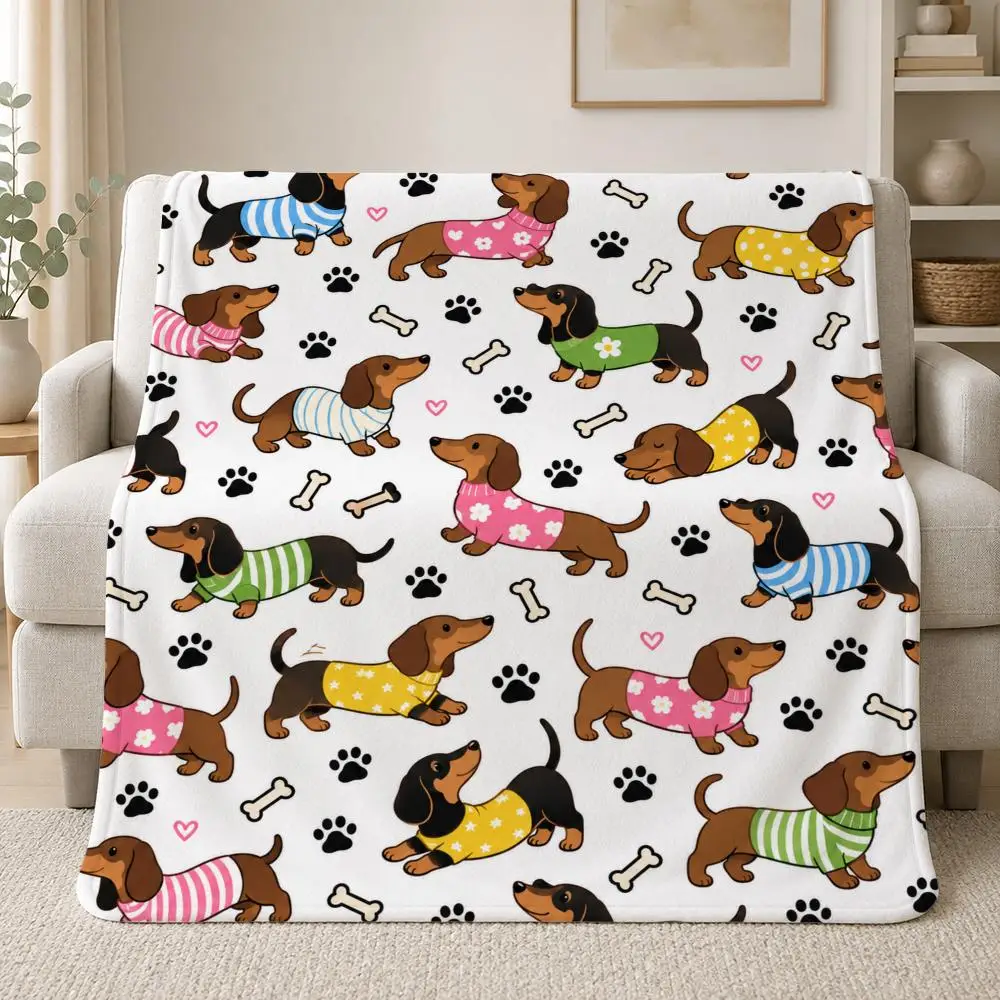 Cute Dog Repeat Pattern Pet Dachshund Repeat Print Pattern Throw Soft Plush Flannel Throw Blanket Sofa Bed Travel Home Decor