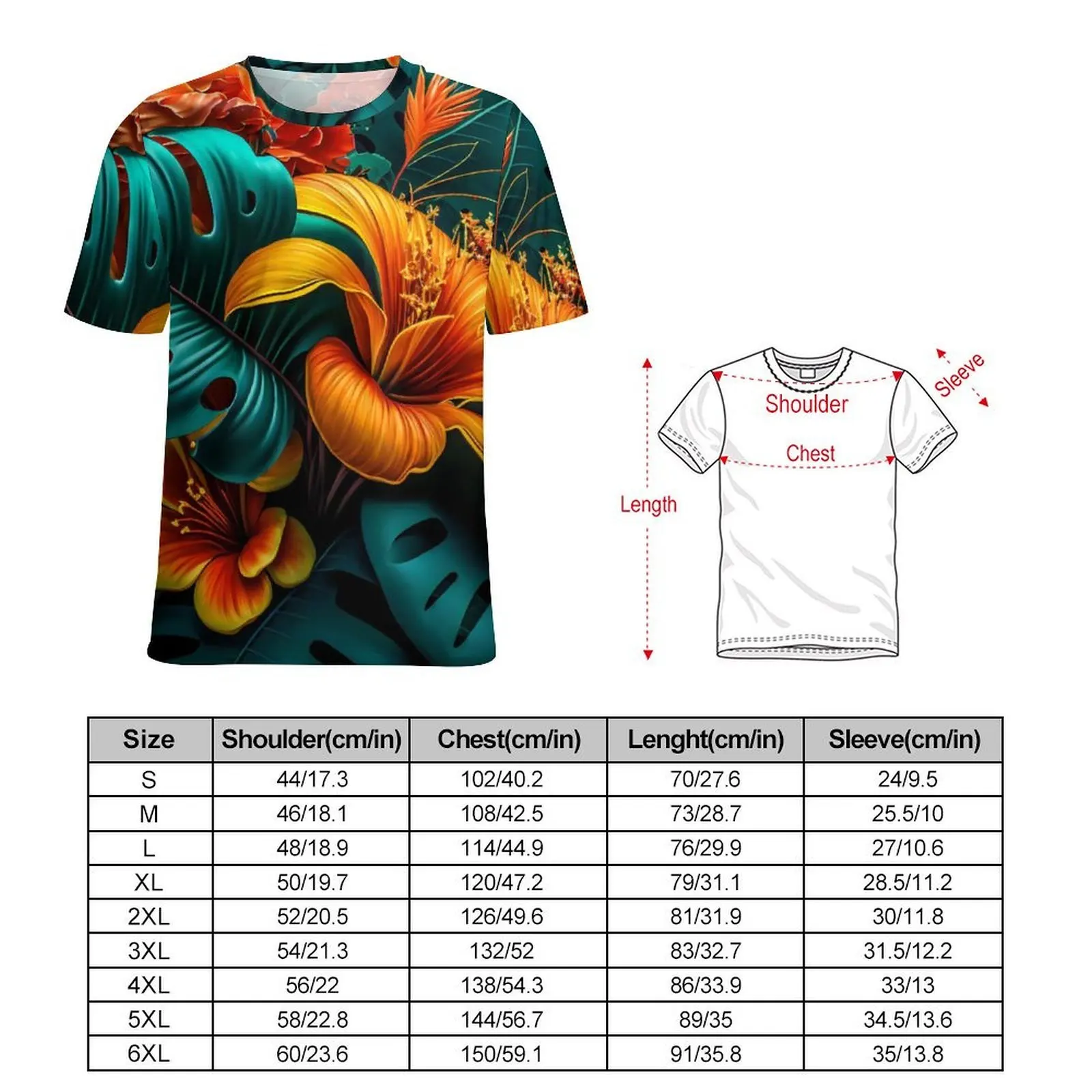 Summer T-Shirt Elegant Tropical T-Shirts Leaves and Flowers Aesthetic Vintage Tee Shirt Men Short-Sleeve Design Plus Size Tops