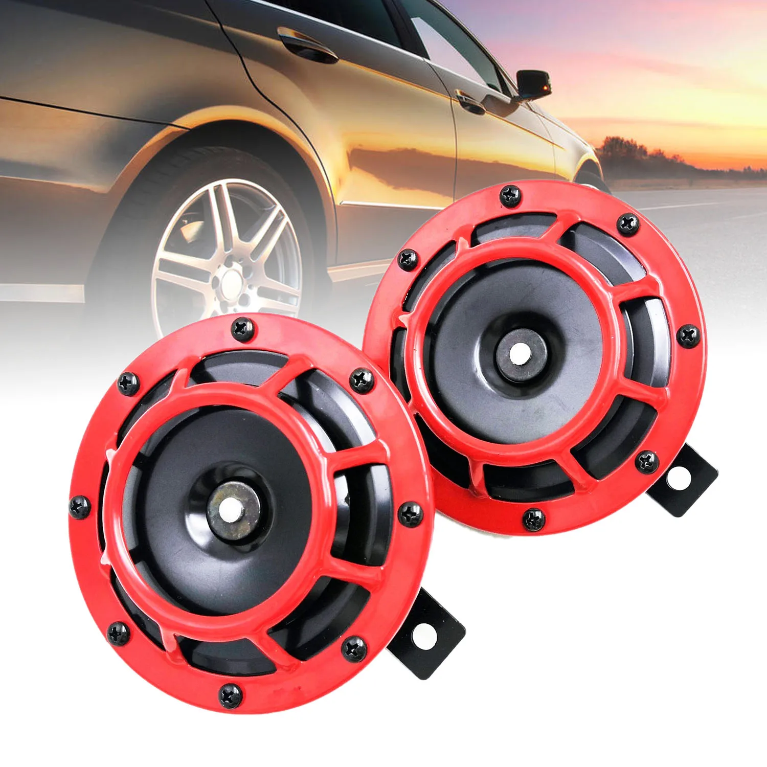 

2pcs 12V 115DB Red Train Horn Super Loud Electric Snail Air Horn For Motorcycle Car Truck Engine Replacement Parts