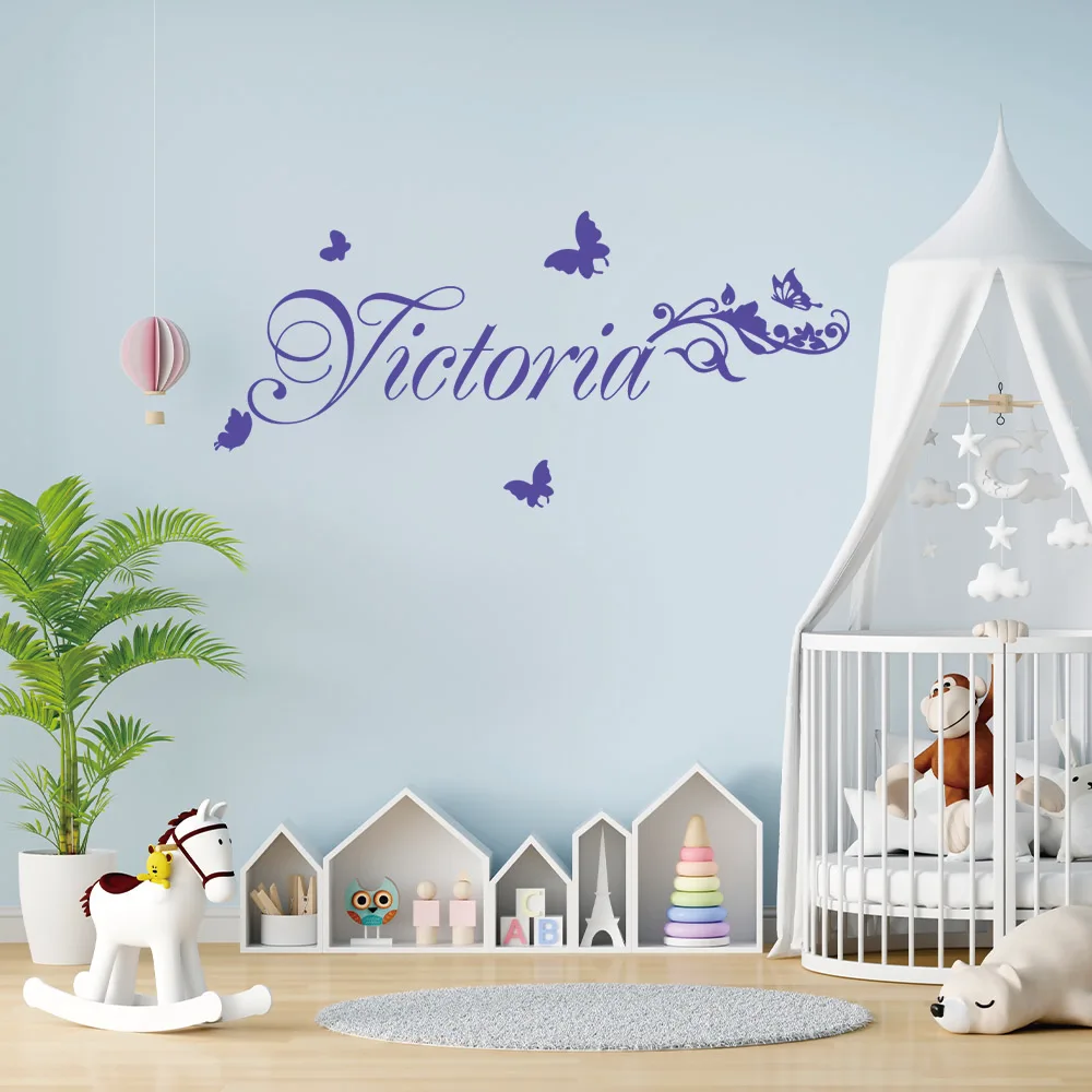 1pc Cartoon Personalize Custom Name Butterfly Decorative Sticker Waterproof Home Decor0 Wall Art MURAL