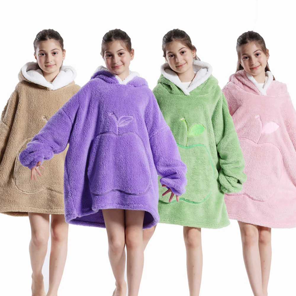 Winter Hoodies for Girls Boys Hooded Flannel Warm Sweatshirts Children's Wearable Blanket with Sleeves Kids 100-160cm Clothing