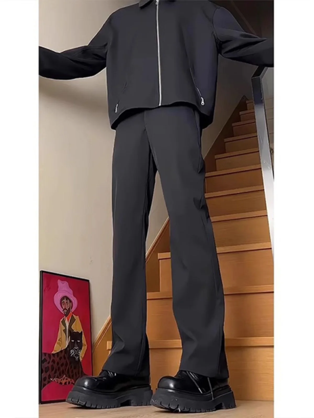 

Bla Leg Lengthening Straight Leg Pants Men's Summer CleanFit Drapey Western Trousers Cool Sle Casual Long Pants